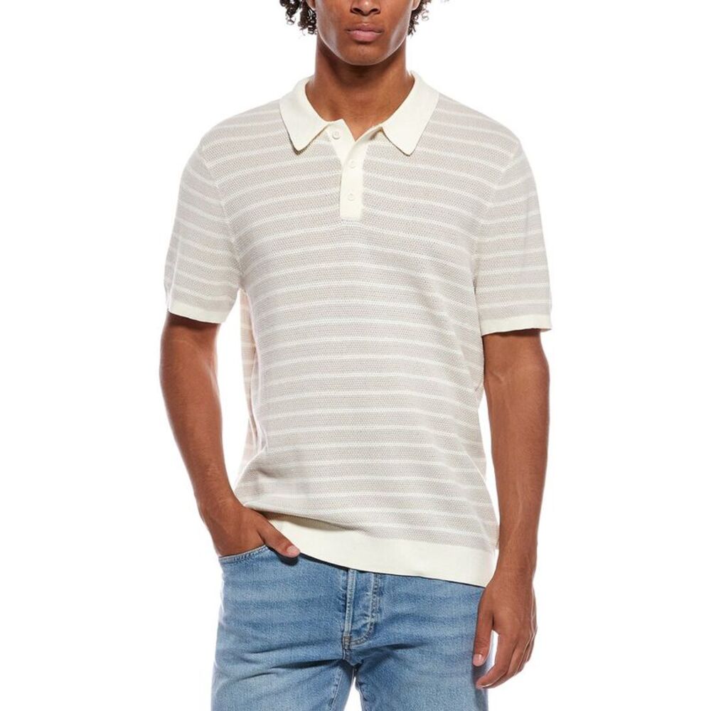Onia Mens  Textured Knit Polo Shirt, Grey